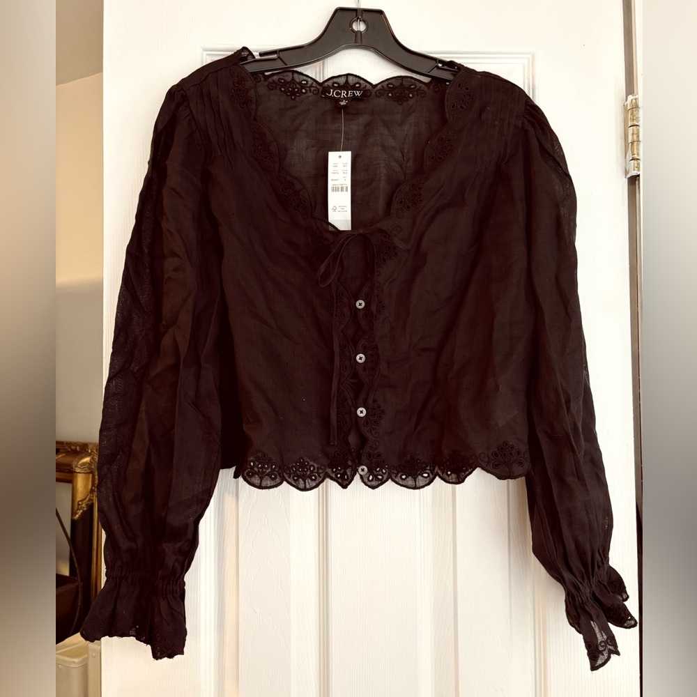 NWT J. Crew Women's Black Lace Trim Top - Picture 2 of 7